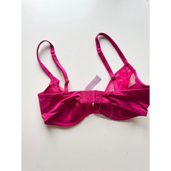 NWOT SAVAGE x FENTY Not Sorry Goji Berry Half Cup Plunge Lace Bra, Size 34DD - Picture 11 of 16